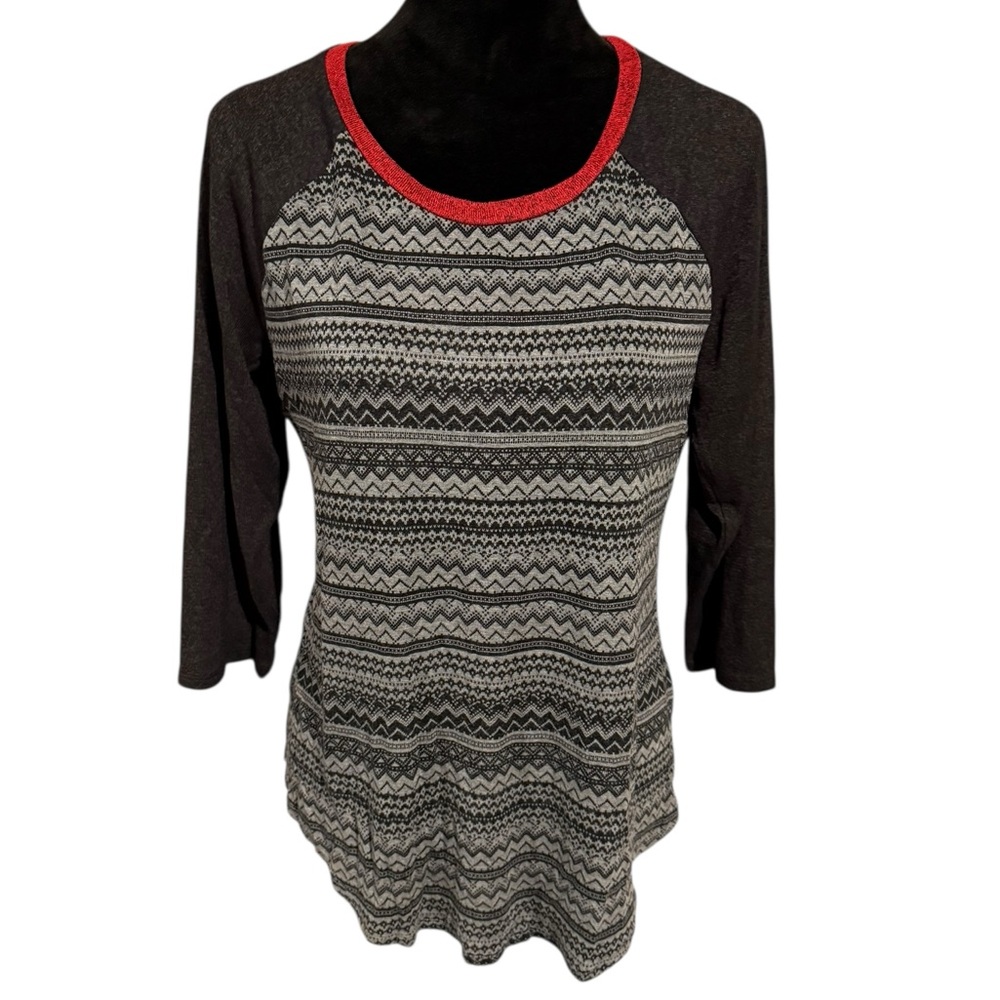 Maurices 24/7 baseball tee Black and Gray Long Sleeve Top with Red Trim